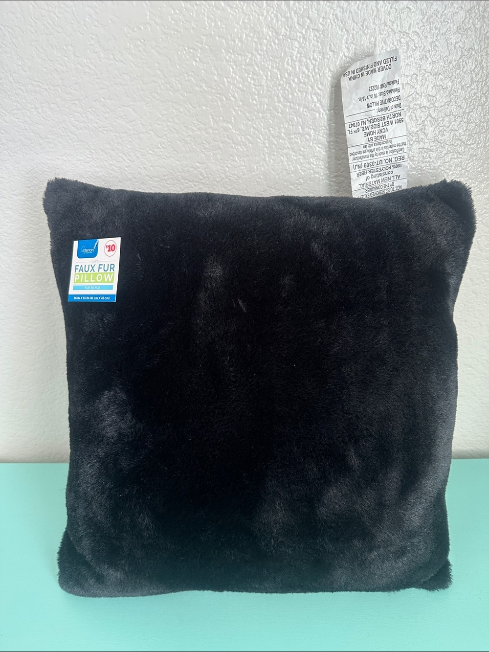 Interiors by Design faux fur decorative 16” square pillow-brand new with a tag